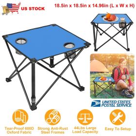 Fresh Fab Finds 1Pc Foldable Camping Table Portable Picnic Table Lightweight Travel Desk with 2 Cup Holders Carrying Bag (Color: Blue)